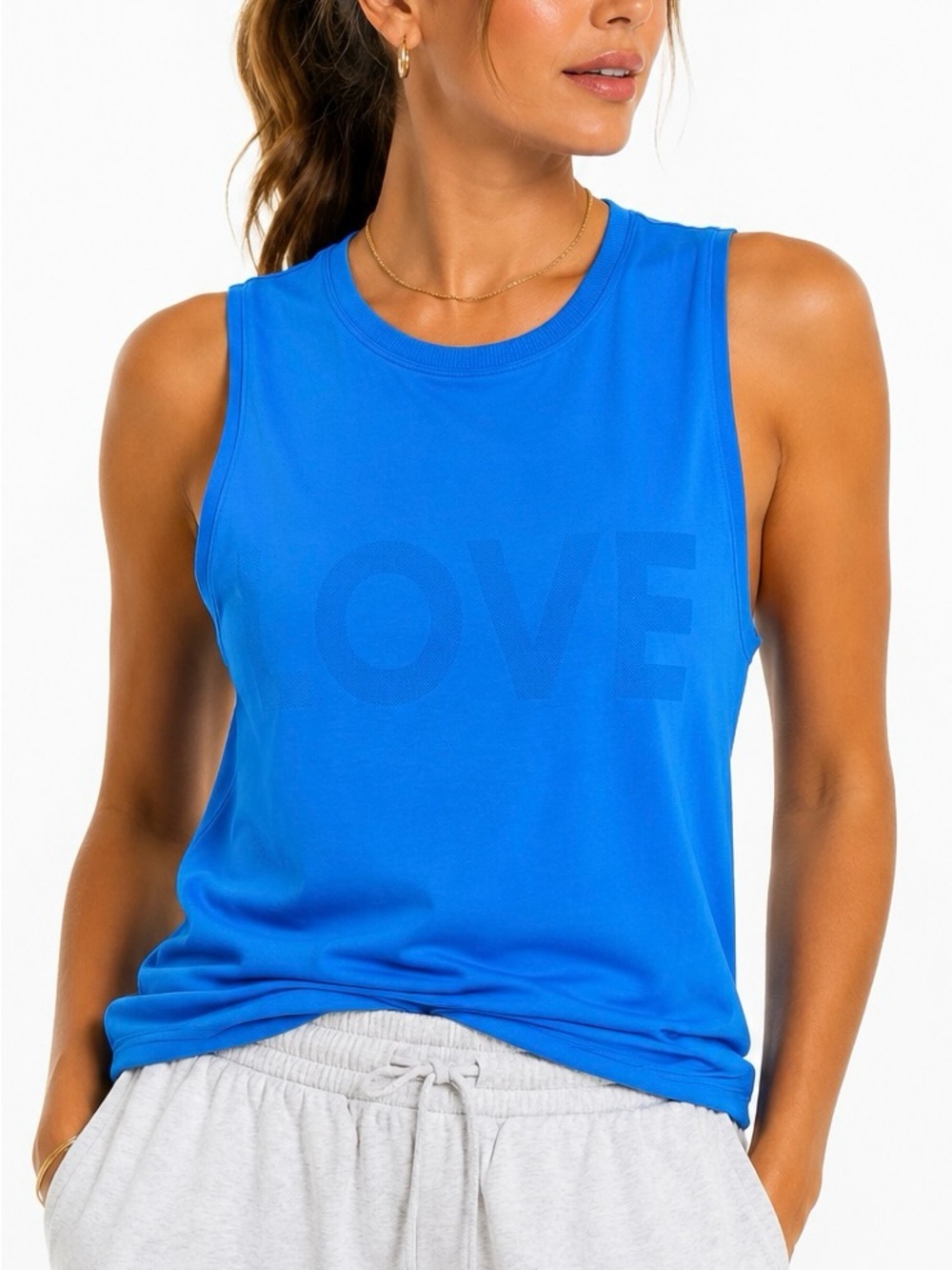 Spiritual Gangster Blue LOVE Tonal Graphic Cropped Boxy Muscle Tank Top XS/S